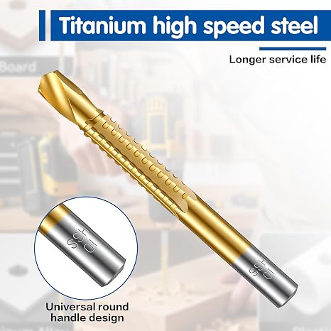 8 Pack Titanium Coated HSS Step Drill Bits, 3-10mm Hex Shank Serrated Side Cutting Bit Set, Precise Hole Enlarging & Grooving Tool for Wood Metal Plastic Aluminum