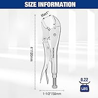 Vista 4 de WORKPRO Alicates de Bloqueo, Mini Alicates de Mordaza Curva de 4 pulgadas Vice Grips, Alicates de Bloqueo de Acero Cromo-Vanadio con Cortador