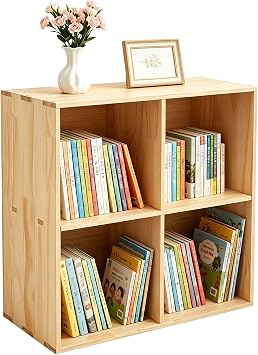 4 Cube Storage Shelf, 2-Tier Solid Wood Cube Storage Organizer, Vertical or Horizontal Floor Standing Open Bookcase for Bedroom, Study, Bookstore & Office