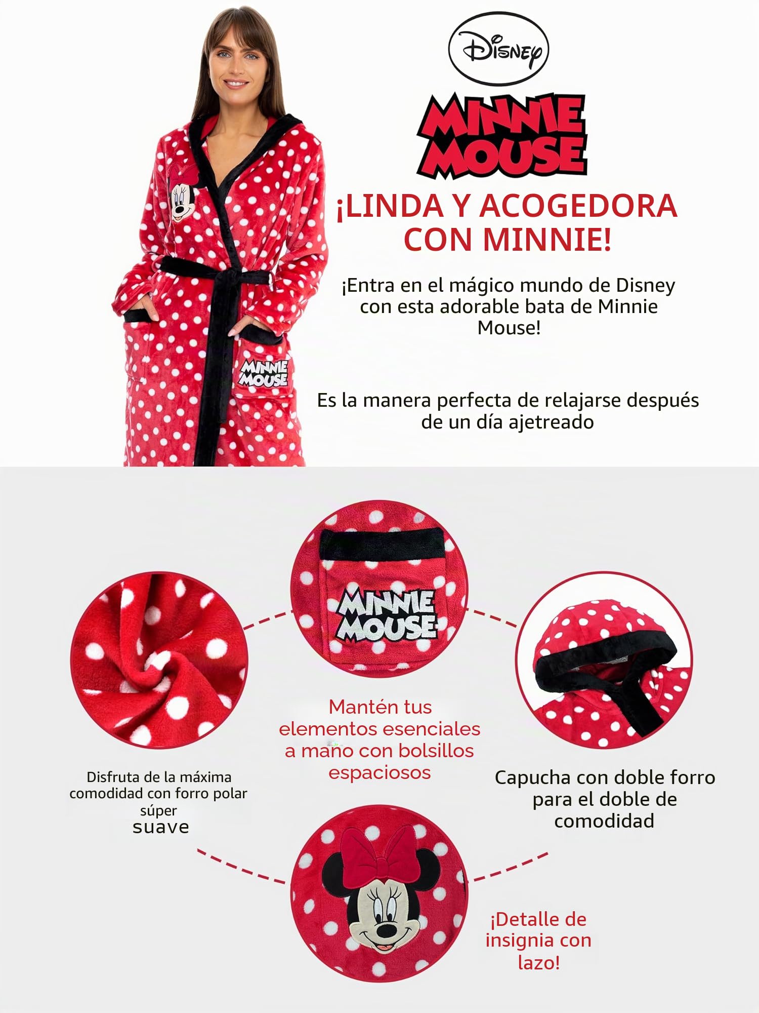 Disney Albornoz Mujer | Bata Invierno Minnie Mouse | Bata Polar para Mujeres