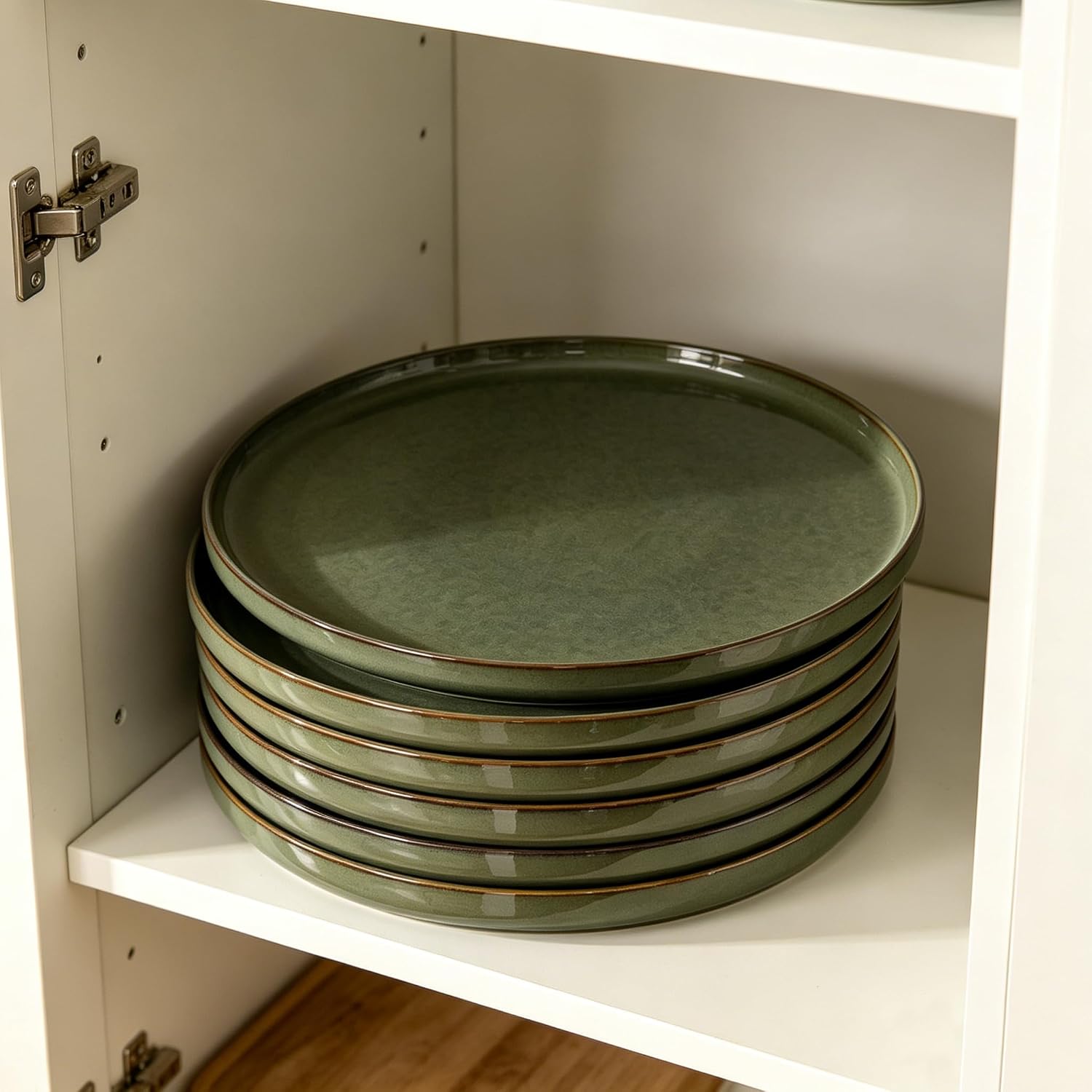 Ceramic Dinner Plates Set of 6, 10 inch, Stoneware Plat, Green