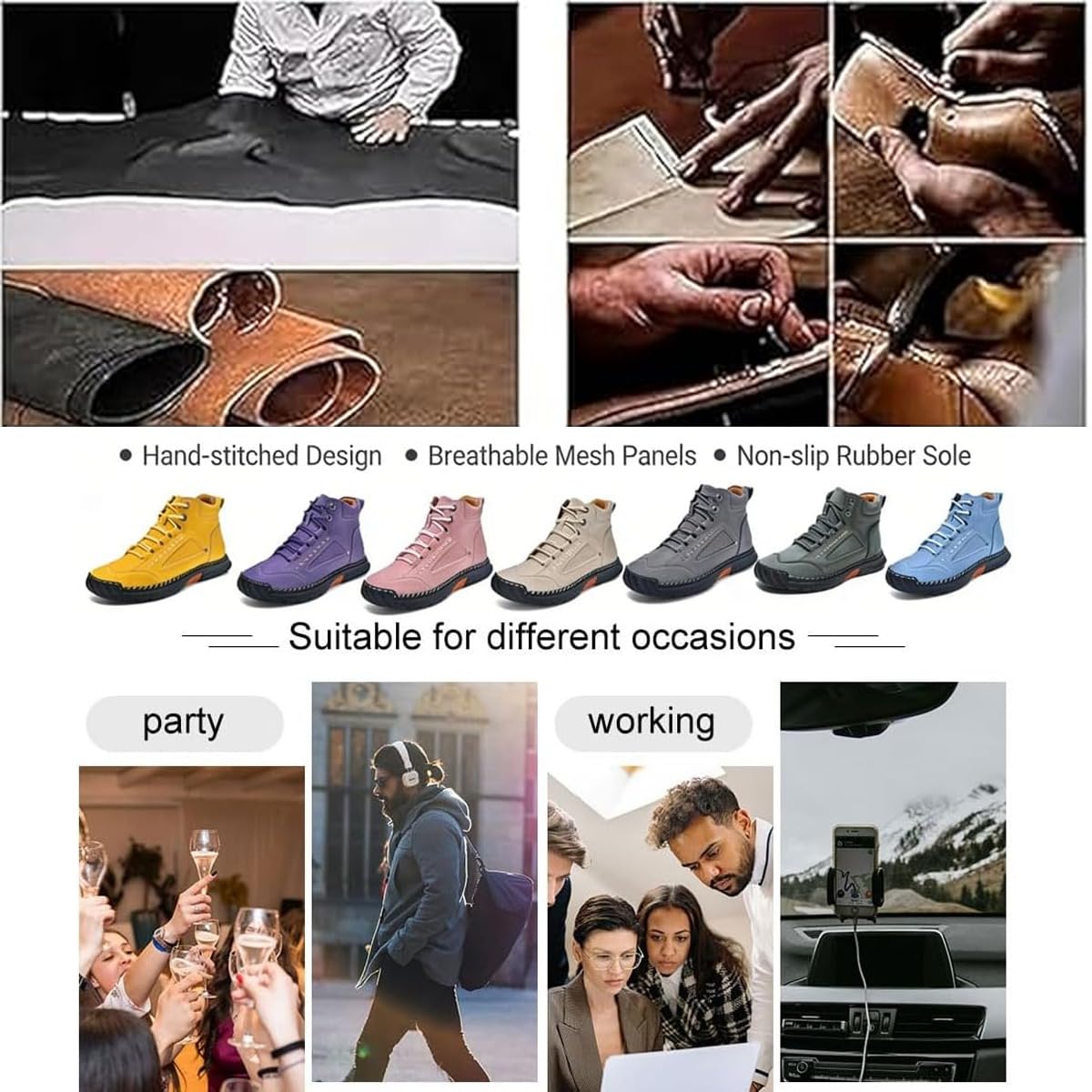 Zapatos ortopédicos de cuero hechos a mano para mujer, cómodos, antideslizantes, con soporte de arco para mujer, impermeables, zapatos de senderismo al aire libre, zapatos ortopédicos suaves para