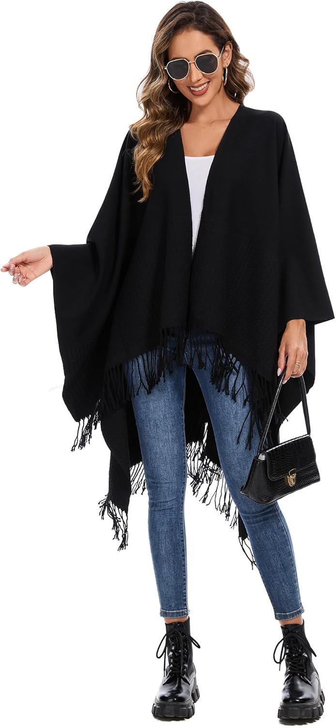 Shawl Wraps for Women, Elegant Knitted Cape Open Front Poncho Scarf Blanket Cardigan Coat for Spring, Autumn, and Winter - Image 3