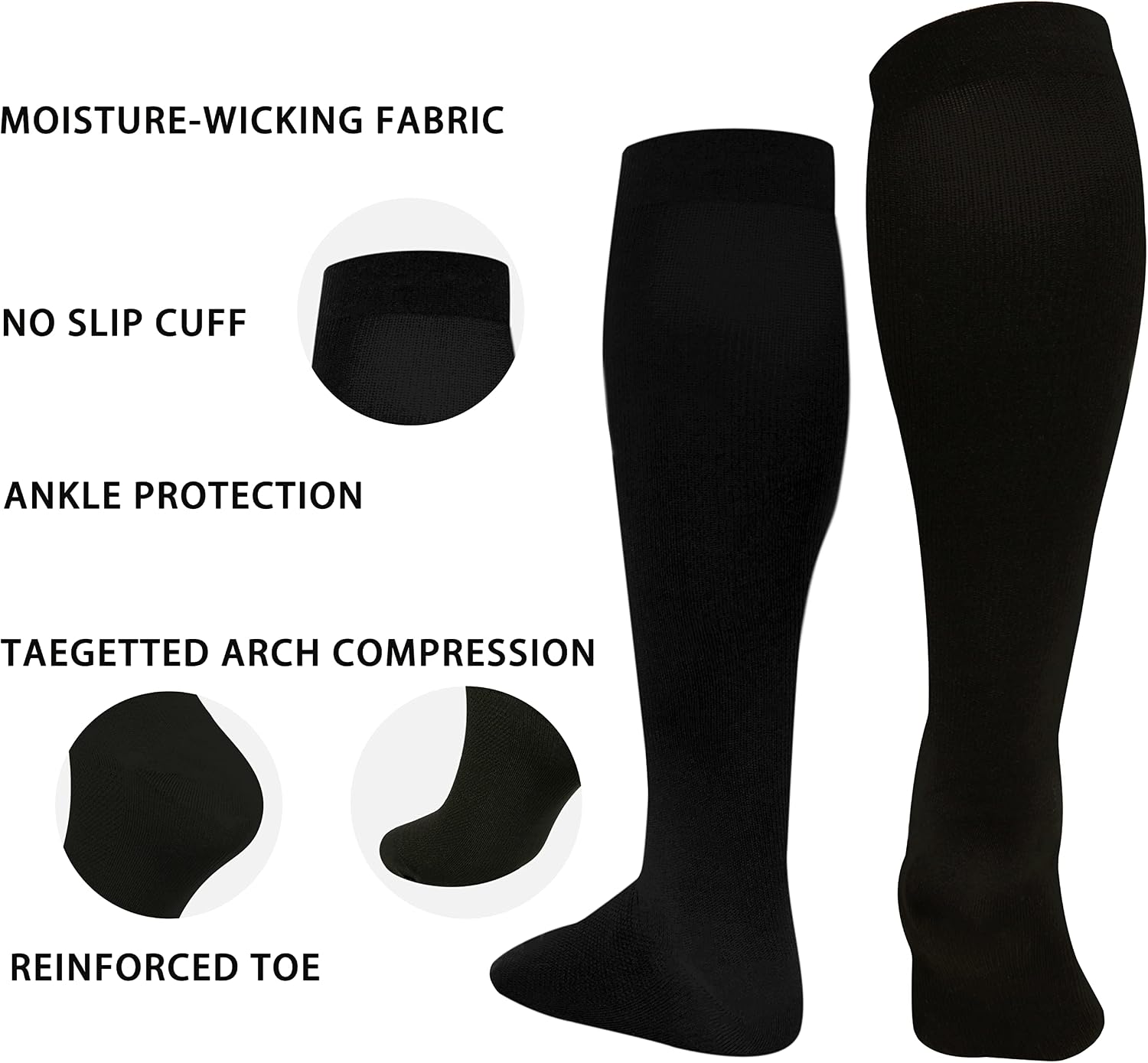 3 Pairs Plus Size Compression Socks Wide Calf Women Men Knee High 20-30 Mmhg Circulation for Swelling 2xl 3xl 4xl 5xl