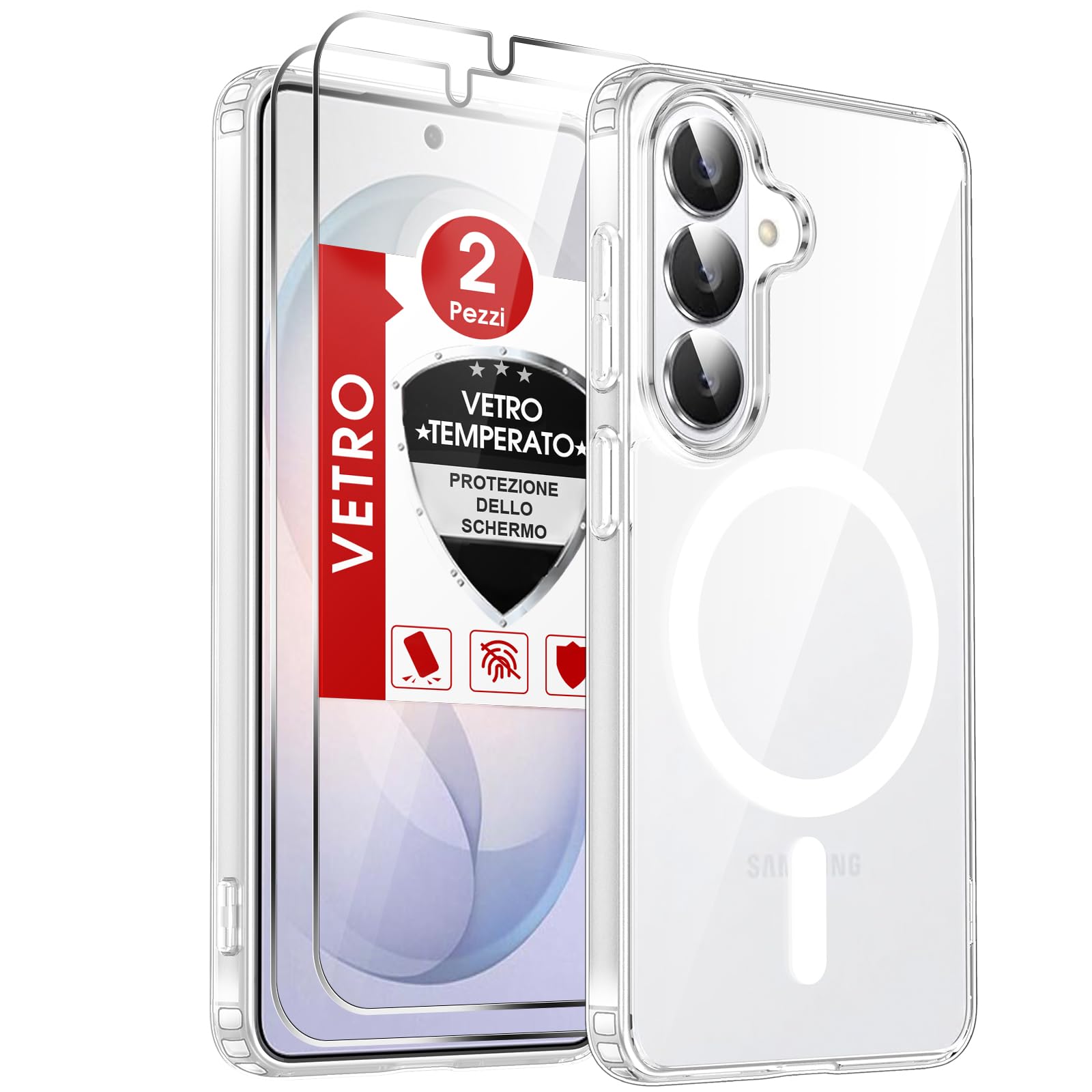 LeYi Cover Magnetica per Samsung S26 5G con Vetro Temperato(Trasparente) | Custodia [Compatibile con MagSafe] Protezione Fotocamera TPU Bumper Originale Antiurto Protettiva Case per Galaxy S 26