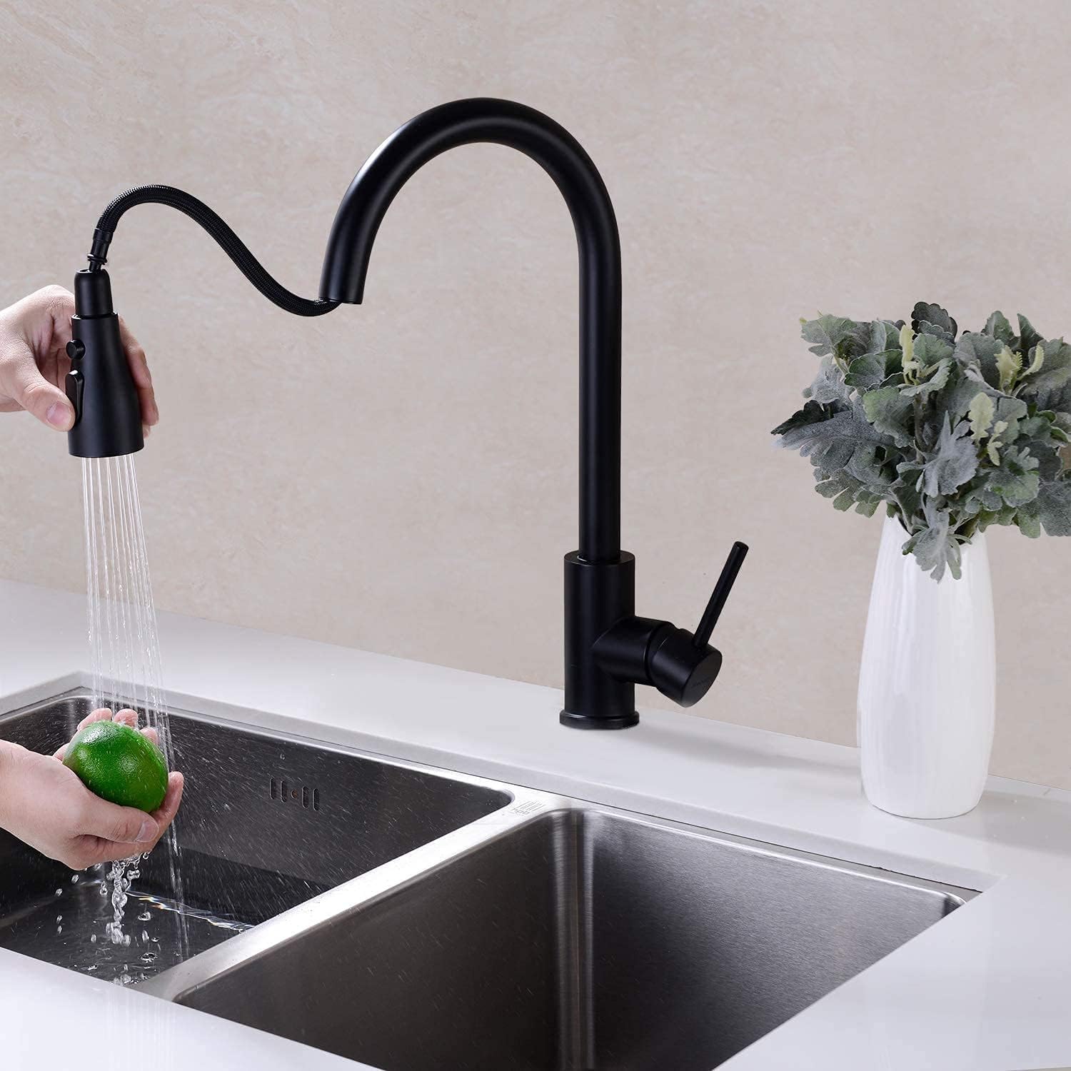 Rubinetto Lavello Cucina - Rubinetto Cucina con Doccetta Estraibile a 3 Modalità, Monocomando Miscelatore Cucina Nero, Alta Pressione Rubinetto Lavello Cucina Girevole a 360°, Rubinetti Cucina