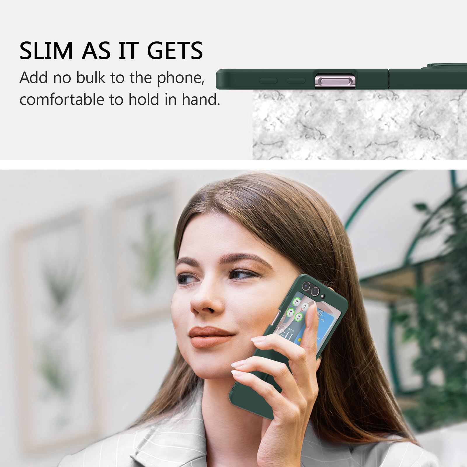 UEEBAI Case for Samsung Galaxy Z Flip 5 5G, Slim Liquid Silicone Phone Case with 360 Rotatable Ring Holder Kickstand Fashion Magnetic Car Mount Shockproof TPU Bumper Cover - Dark Green