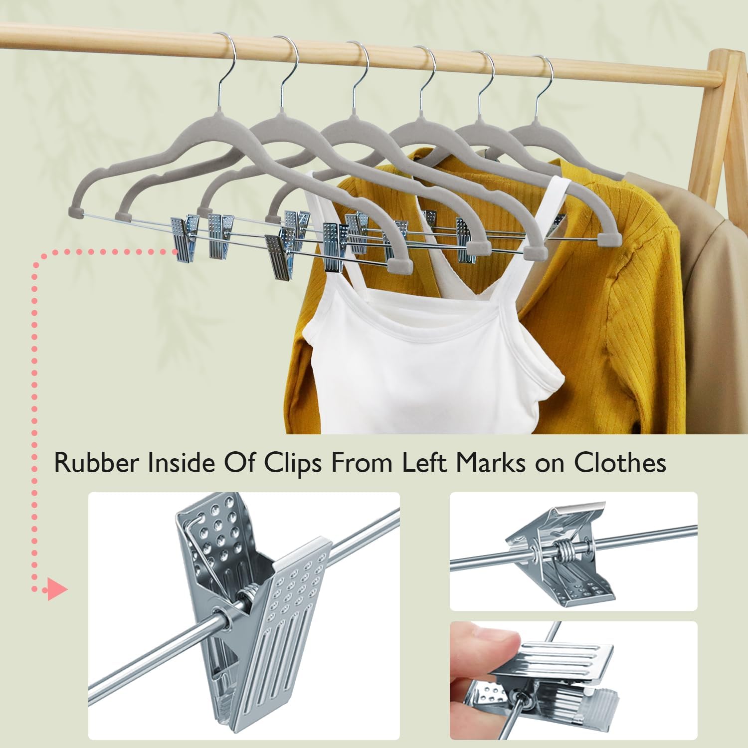 ManGotree Pants Hangers with Movable Clips, Non-Slip Velvet Skirt Hangers, Space-Saving Clothes Hangers for Pants, Skirts, Shirts, Coats, Dresses (32 Pack, Grey) - Image 4