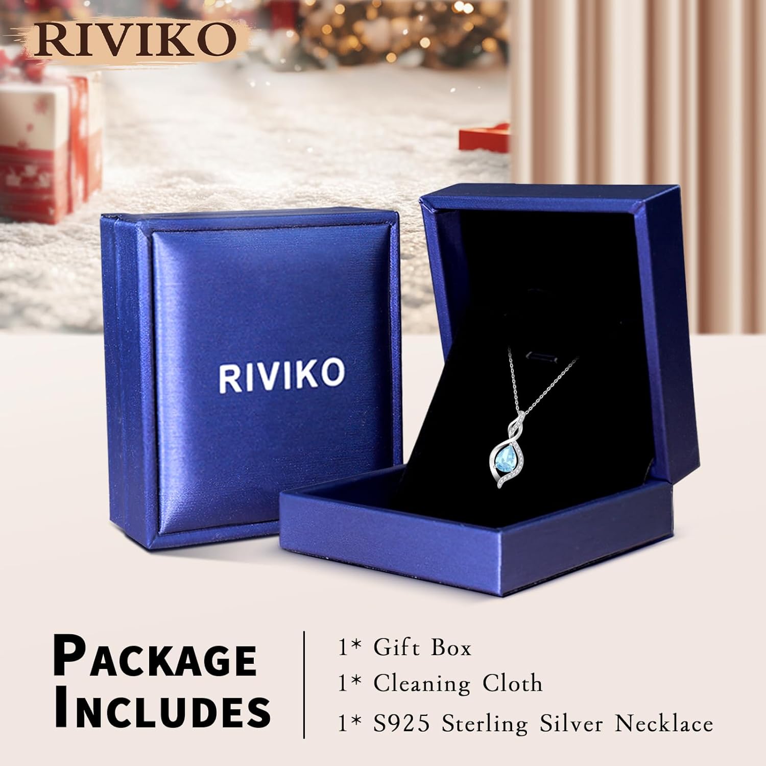 RIVIKO Valentines Day Gifts for Her-Infinity Birthstone Necklace for Women,925 Sterling Silver Teardrop Necklace, Womens Jewelry Birthday Gifts for Women Friend Her Mom Wife Lady - Image 5