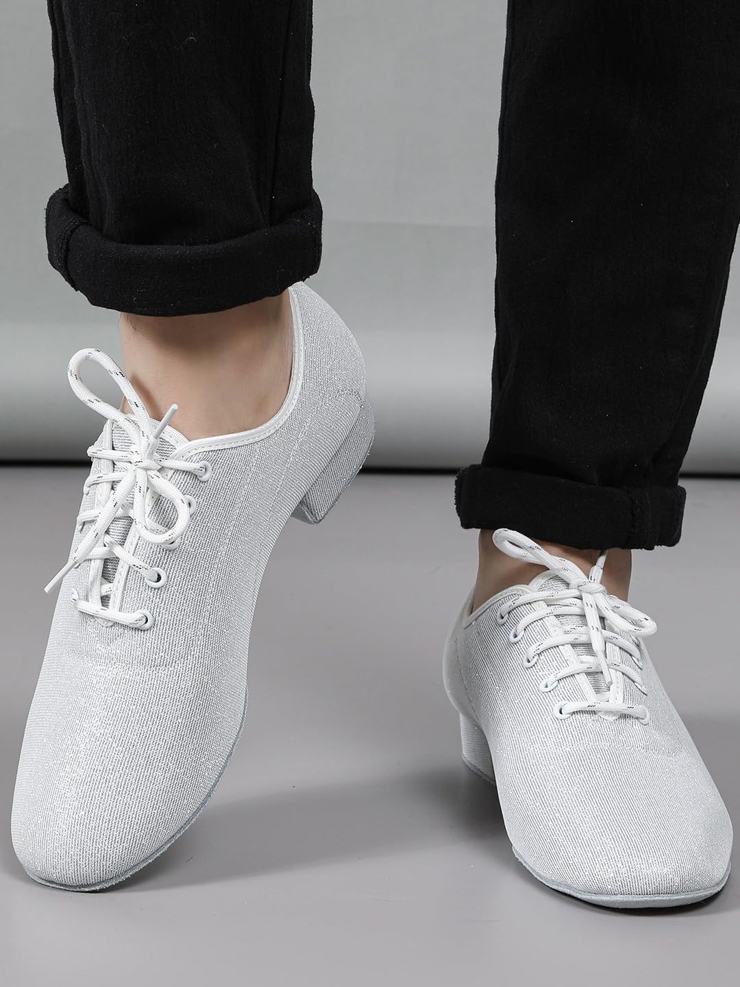 Scarpe da Ballo da Latine Uomo in Pelle Tacco Basso Scarpe da Ballo Moderne Salsa Tango Fondo Morbido con Lacci