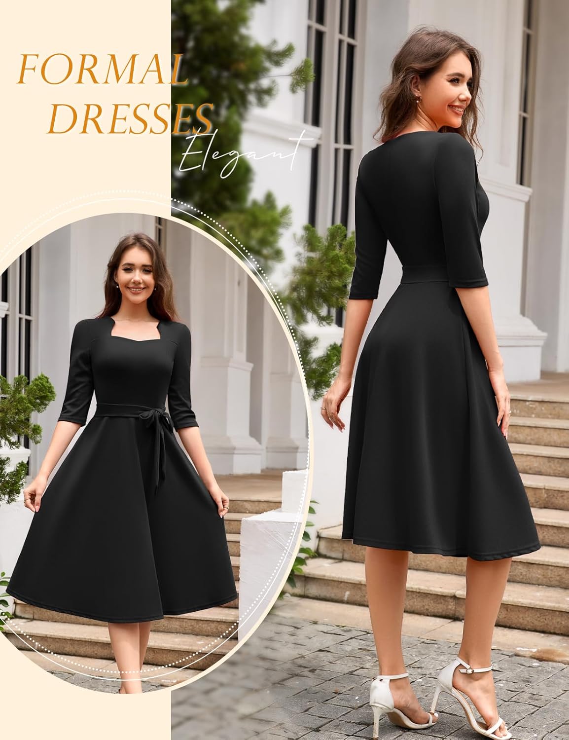 HomRain Women's Cocktail Formal Dresses Elegant Wedding Guest A-Line Graduation Tea Party Modest Church Dress - Image 4