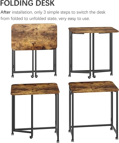 Miniatura 6 de 4NM Escritorio móvil pequeño con ruedas para computadora portátil de 23.6 pulgadas, mesa plegable para computadora portátil con ruedas, escritorio