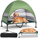 Elevated Outdoor Dog Bed with Canopy, Raised Dog Cot with Stable Adjustable Feet, Camping Shelter with Larger Shade, Lifted Pet Tent for Camping, Backyard, Patio & Beach (Gray, X-Large)