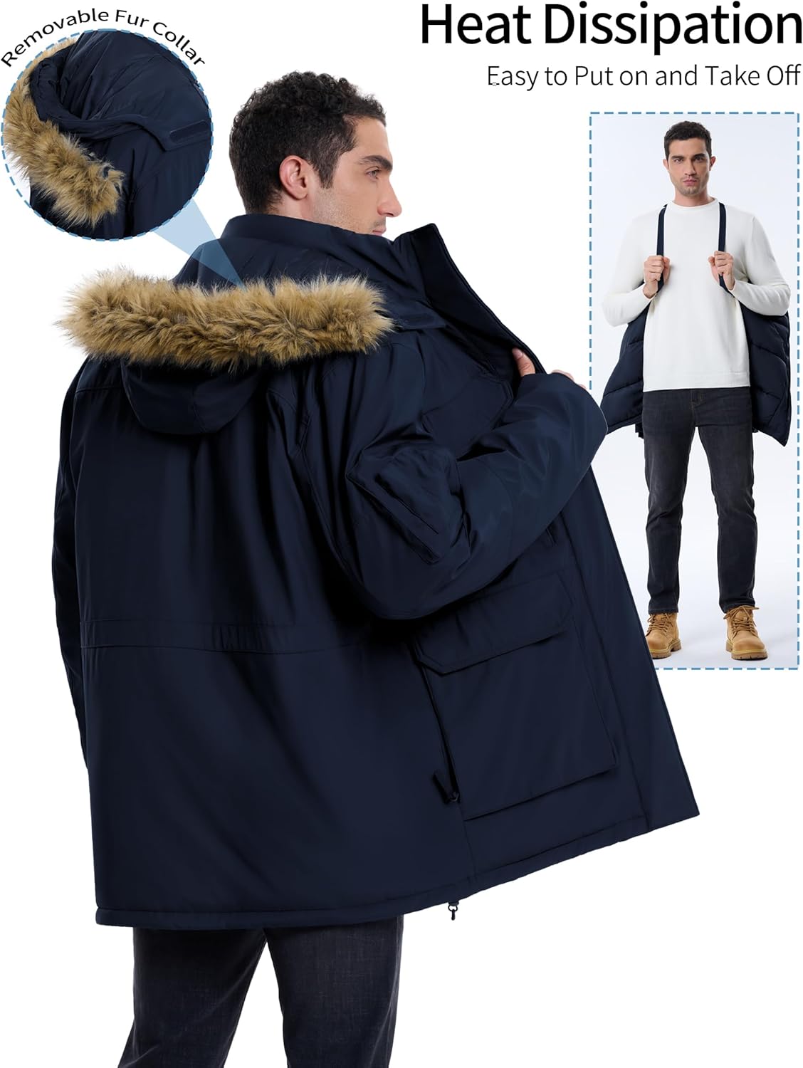 Men's Winter Down Coat Waterproof Heavyweight Hooded Parker Jacket for Men with Multi-Pockets - Image 4
