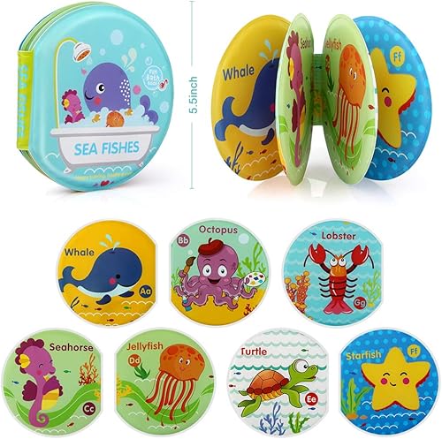 Miniatura 6 de Juguetes de baño para bebés, libros de baño no tóxicos para bebés, juguetes de bañera para niños de 6 a 12 y 18 meses, juguetes de baño educativos