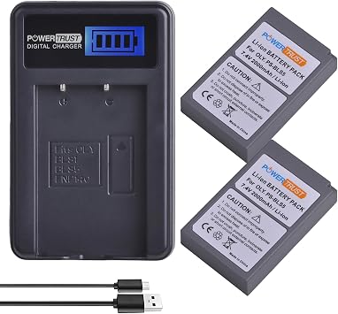 2-Pack PS-BLS5 BLS-5 BLS5 Bls50 Batteries and LCD USB Charger for Olympus OM-D E-M10,Mark III,Mark II,Pen E-PL2,E-PL6,E-PM2, Stylus 1 Battery