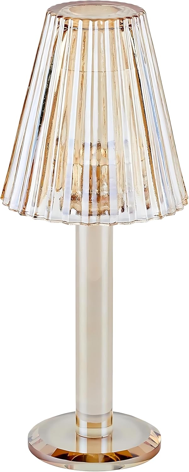 LYA 12" Crystal Glass Candle Desk Lamp Home Decor – Elegant Hurricane, Pillar & Tealight Candle Holder for Bedroom, Living Room, or Dining Table for Women & Romantic Lighting(Champagne)