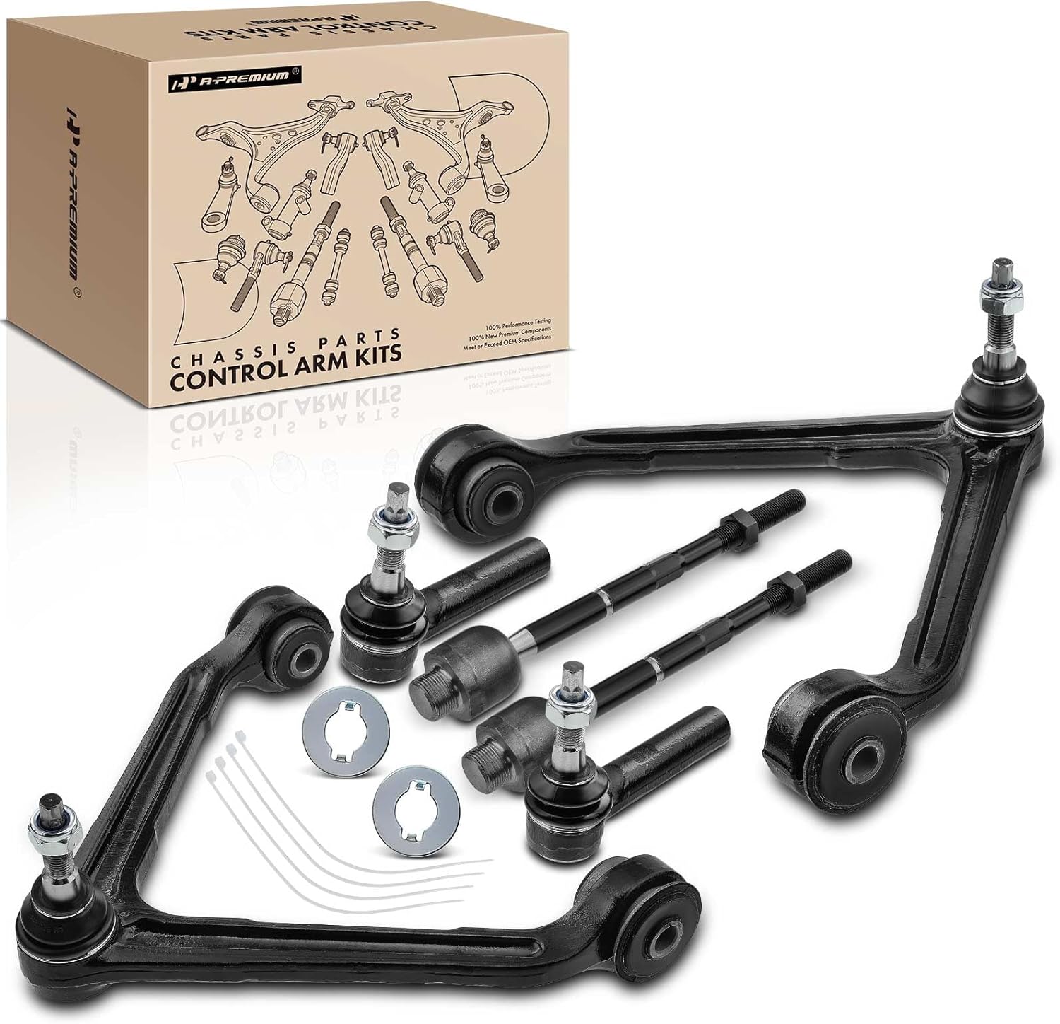 A-Premium Set of 6, Front Upper Control Arm, Inner & Outer Tie Rod End, Compatible with Dodge Durango 2004-2009, Chrysler Aspen 2007-2009