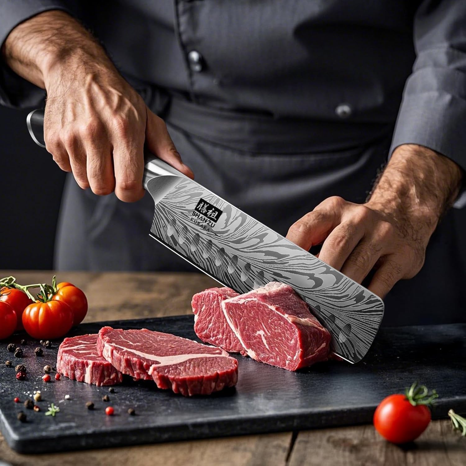 SHAN ZU Nakiri Knife in Powder Steel, Ultra Sharp 7 Inch Vegetable Kitchen Knife, High Carbon Japanese Chopping Knives, Multipurpose Chef Knives for Meat with Ergonomic Pakkawood Handle