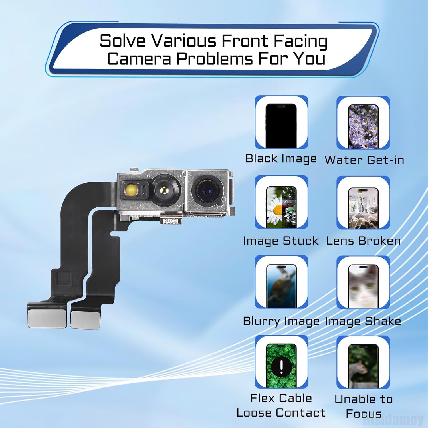 for iPhone 15 Pro Front Facing Camera Replacement Selfie Camera 15pro 12MP Front Camera Flex Cable Module Proximity Sensor Repair for Models: A3102 A2848 A3101 A3104