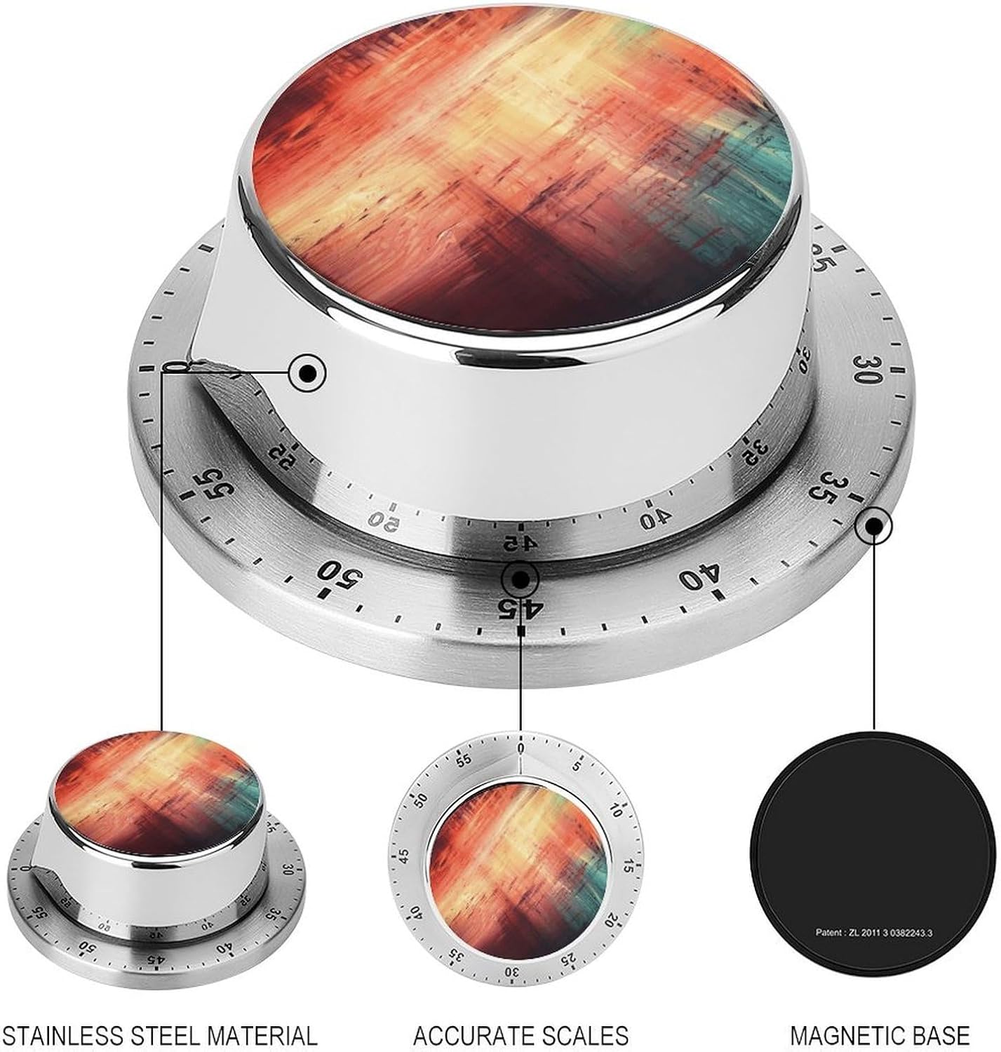 Abstract Art Timer Magnetic Backing 100% Mechanical Desk Timers Wind Up 60 Minutes Manual Countdown Timers No Batteries Required Kitchen Timer for Cooking