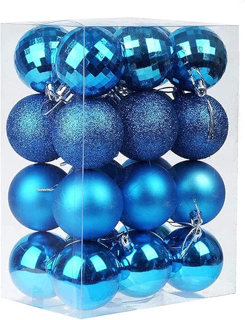 24Pcs Christmas Baubles Shatterproof Balls Christmas Tree Decoration Ornaments for Xmas Hanging Decorations (1.6"-4CM) (Blue)