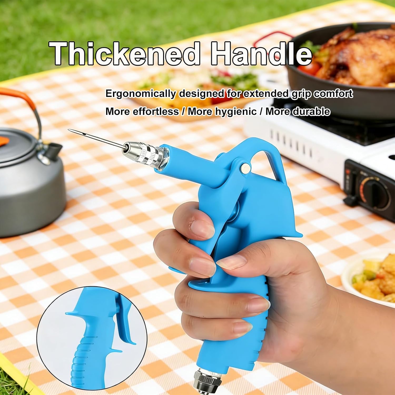Meat Injector Gun Pump with Hose, 60W Electric Marinade Injector Meat Syringe Single Gun with 10 Stainless Steel Needle, 2-Speed Pressure Adjustment, Easy to Clean for Roast Turkey (Three Needle)