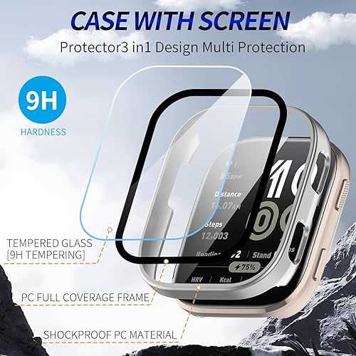 2 Pack for Amazfit Bip 6 Screen Protector Case [Full Coverage], Hard PC Bumper All-Around Protective Accessories for Amazfit Bip 6 Built-in 9H Tempered Glass Film