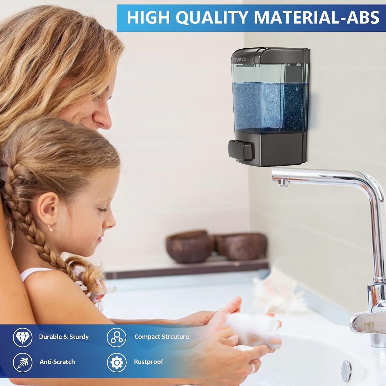 SVAVO Wall Mounted Soap Dispenser Kitchen Bathroom Manual Soap Dispenser Refillable Hand soap Dispenser for Liquid Contianers Shampoo Gel Chamber for Household Commerical 23.7oz (700ml) ABS image 5
