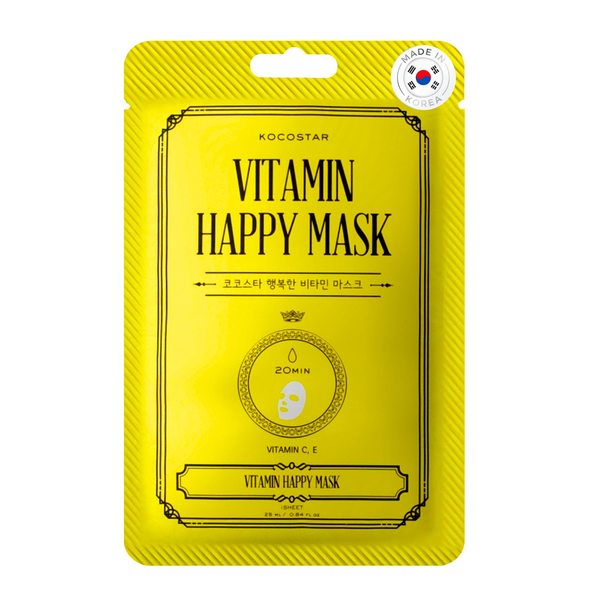 Kocostar I Caja 10 Unidades Vitamin Happy Mask I Mascarilla Facial Coreana I Con Vitaminas C y E y Antioxidantes I Protege Contra Radicales Libres y Fotoenvejecimiento