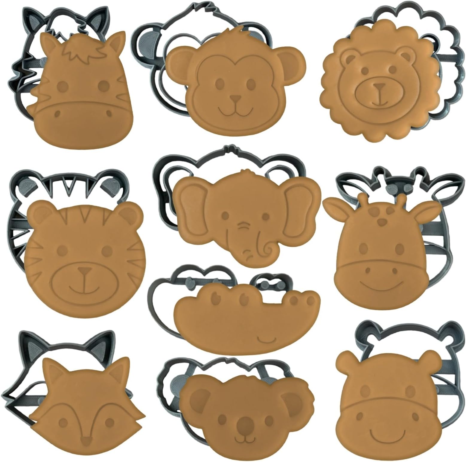 Safari Animal Cookie Cutters with Stamps – 10-Pcs Cookie Cutter Set with Elephant, Giraffe, Monkey, Zebra, Lion – Cute Cookie Cutter Variety Pack for Cookies, Cakes, Fondant, Biscuits