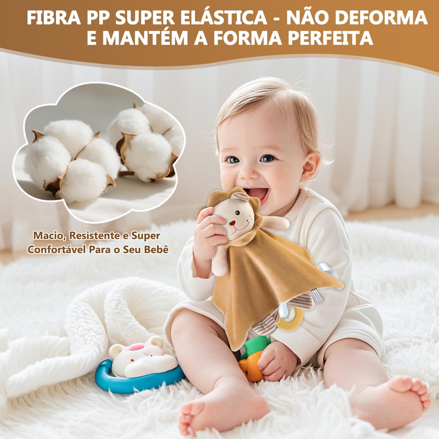 Naninha - Manta de Bebê com Leãozinho e Chocalho, Toalha Calmante Super Macia 100% Algodão, Kit Presente 0-12 Meses, Brinquedo Sensorial com Mordedor e Sons Naninha - Manta de Bebê com Leãozinho e Chocalho, Toalha Calmante Super Macia 100% Algodão, Kit Presente 0-12 Meses, Brinquedo Sensorial com Mordedor e Sons