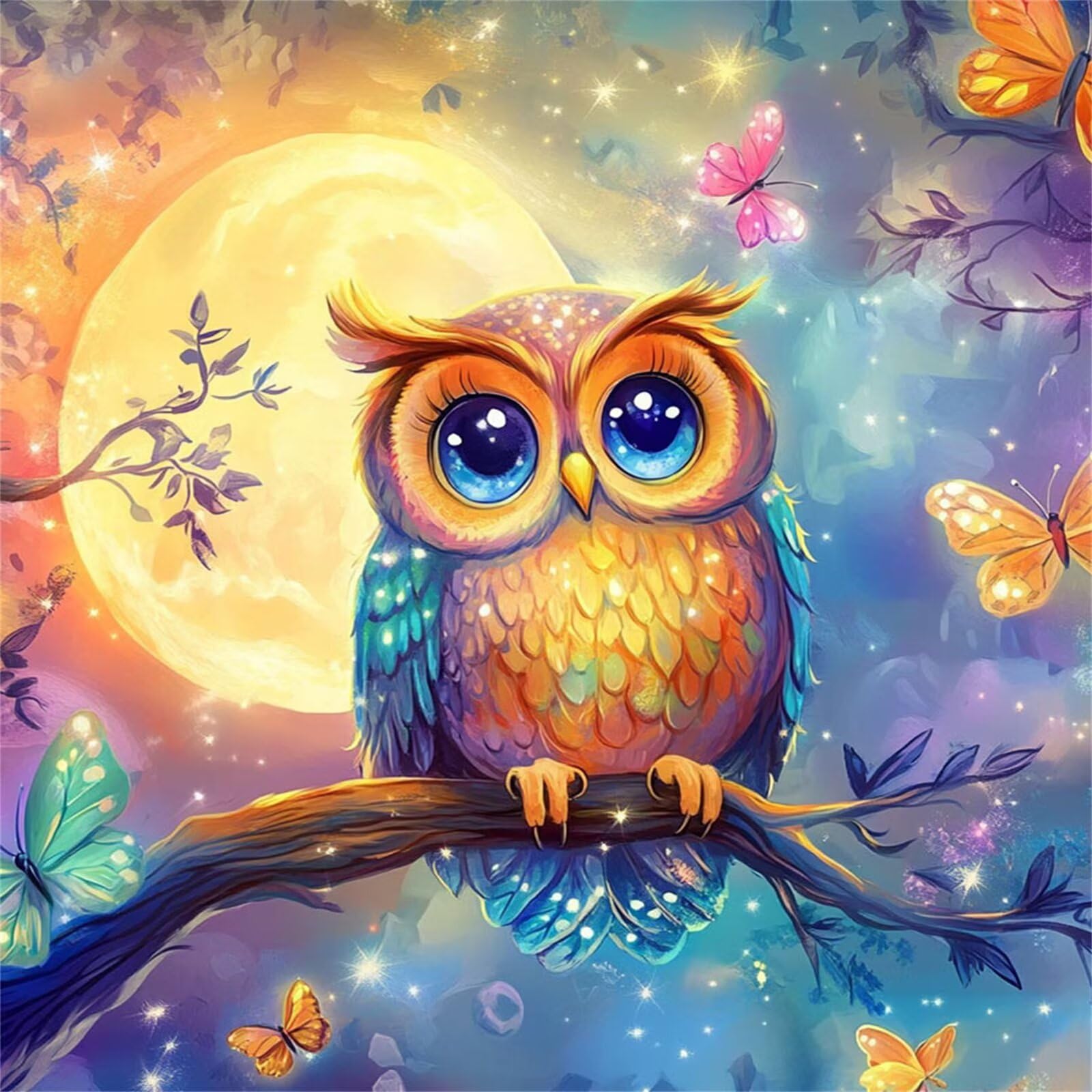 Broderie Diamant Kit Complet 5D, Animal Diamond Painting Adulte Plein Foret, Peinture Diamant pour Adulte Enfant Débutant, Loisirs Créatifs de Détente et Décoration Maison, Lune 90x90cm FX#198