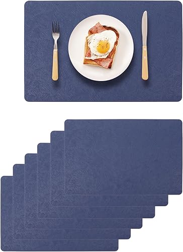 Miniatura 14 de Juego de 6 manteles individuales negros de piel sintética, lavables, antiaceite, resistentes al calor, impermeables, antideslizantes, manteles Flor