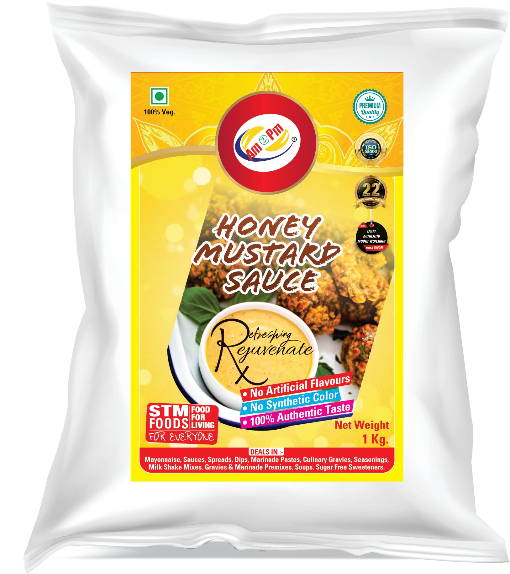 Am 2 Pm - Honey Mustard Sauce Dressing & Dips, Tangy,Sweet & Spread Used in French Fries, Sandwiches and Salad -1Kg