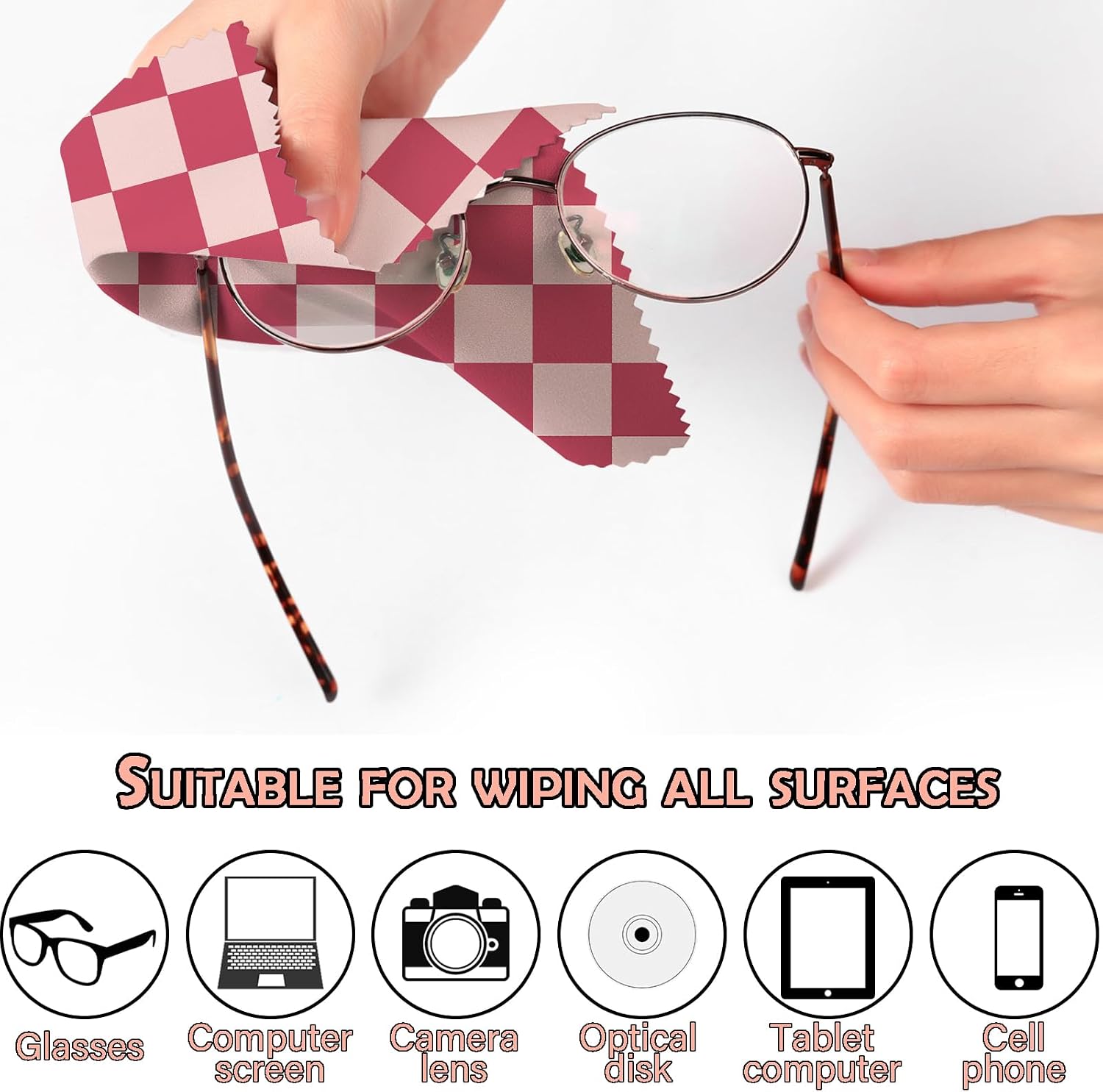 6 PCS Glasses Cleaning Cloth Eyeglass Cleaning Cloth Lens Eyeglasses Microfiber Cute Aesthetic Cloth for Unisex Women Girls Reusable Phone Screens Camera Multi-Patterns(6.3"x6.3")-Checkered image 3