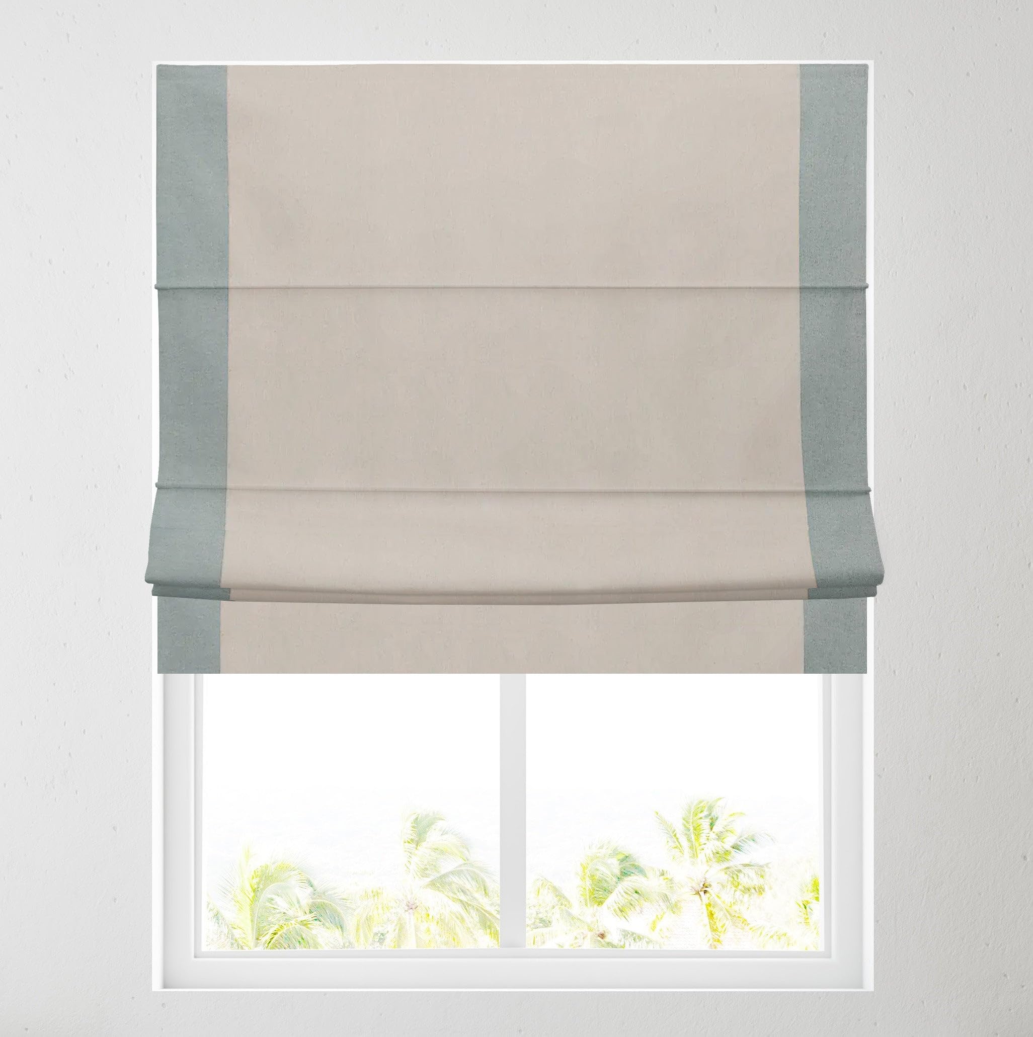 Barnes Blinds And Interiors Duck Egg Soft Textured Ara Bordered Roman Blinds - Durable Fittings Easy Fit (Natural/ 183Cm)