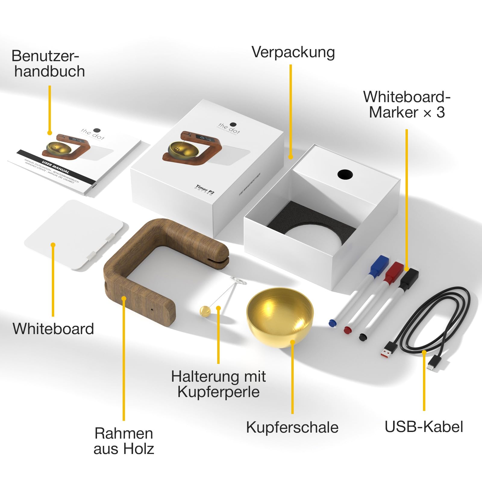 Pro Timer P2 Eleganter Pomodoro Holzwürfel mit Magnettafel für Fokus | Notieren Sie Aufgaben auf der Magnettafel und bleiben fokussiert organisiert