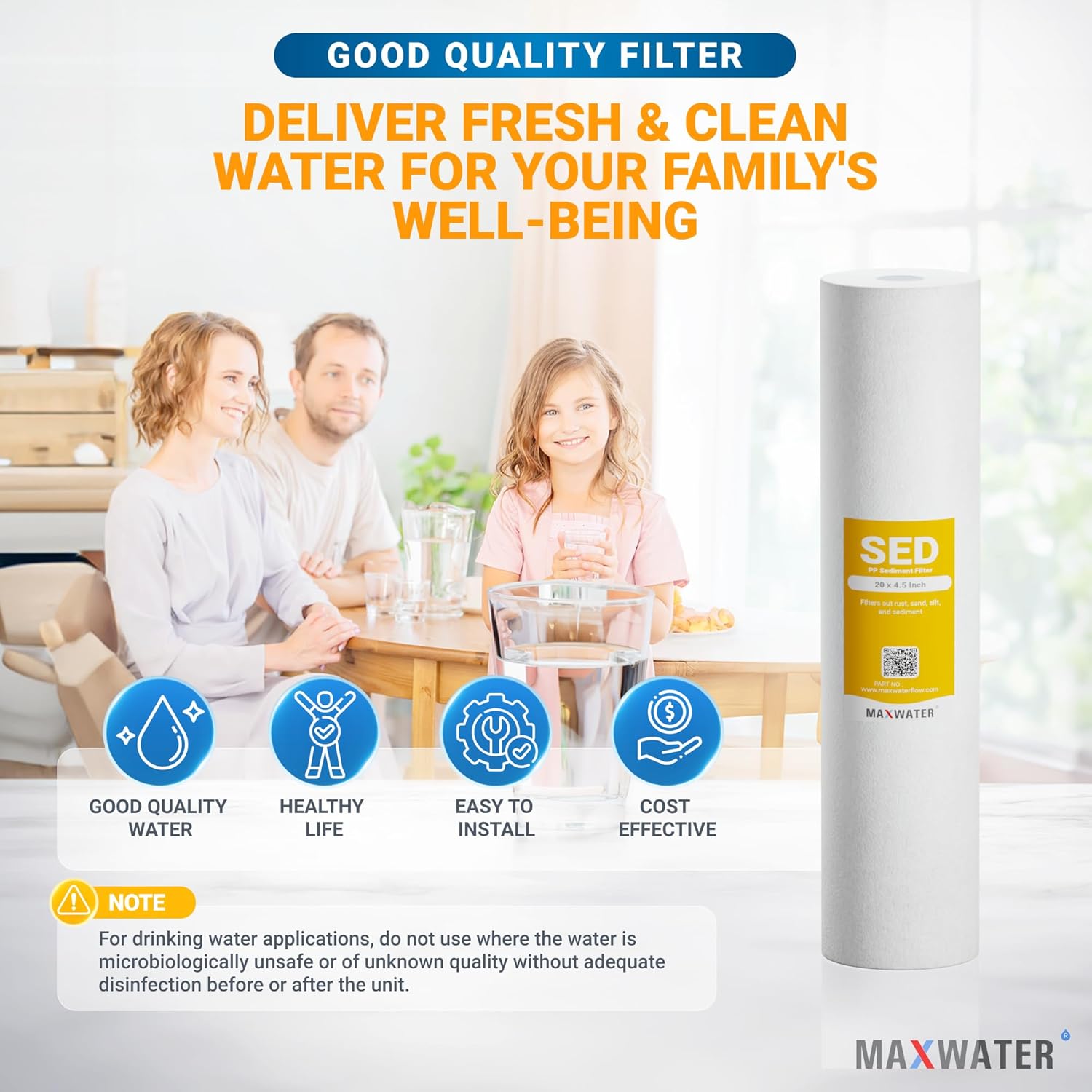 Max Water 5 Micron 20 x 4.5 Whole House Sediment Filter 20 inch Well Water Filter Replacement Cartridge Compatible DGD-5005-20, FP25B, AP810-6, FPMB5-20, 155358-43, 2 Pack