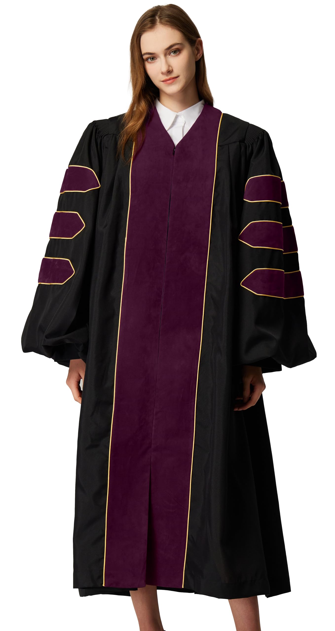 MyGradDay Unisex Deluxe Doctoral Graduation Gown with Gold Piping