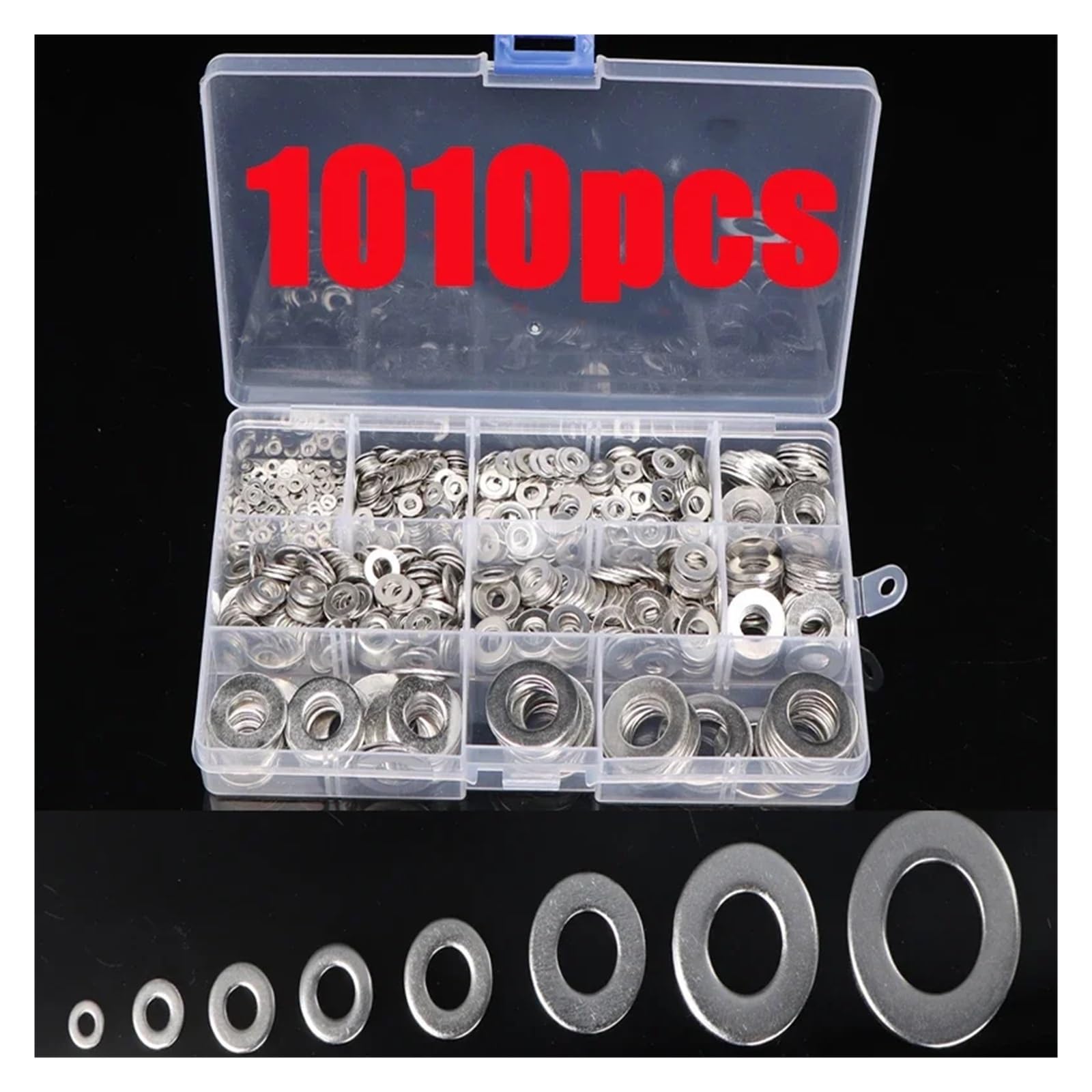 Juego de arandelas de acero inoxidable de 1010 piezas, arandelas planas, arandelas de anillo, juntas, kit surtido M2 M3 M4 M5 M6 M8 M10 M12