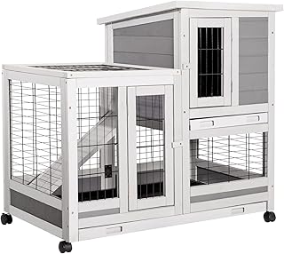 U-MAX 37’’ Rabbit Hutch Indoor Pet House for Small Animals Upgraded Two Story Bunny Cage Outdoor Rabbit House with Pull Ou...