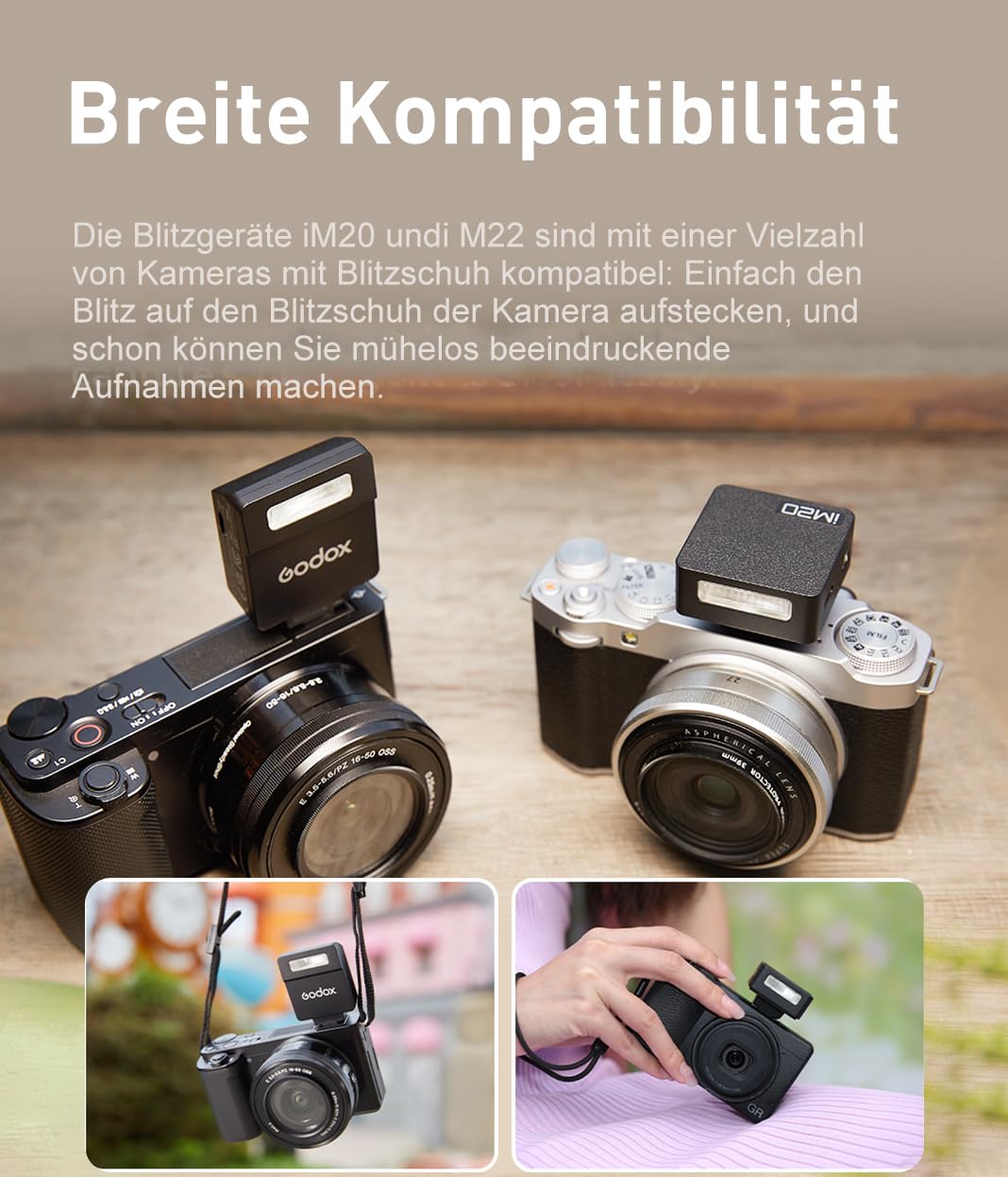 Godox iM20 Kamerablitz 5 Leistungsstufen,Mini Blitz wiegt nur 30g | USB-C-Aufladung mit 470-mAh-Lithium-Akku, für Canon Sony Nikon Fuji Olympus