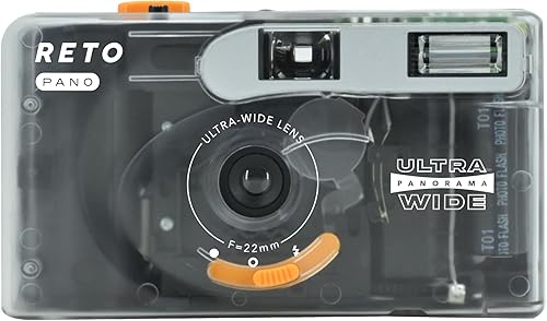 RETO PANO - Cámara de película de 1.378 in, lente de 0.866 in de ancho, panorámica, fácil cambio, modos cinematográficos, cubierta de lente, flash