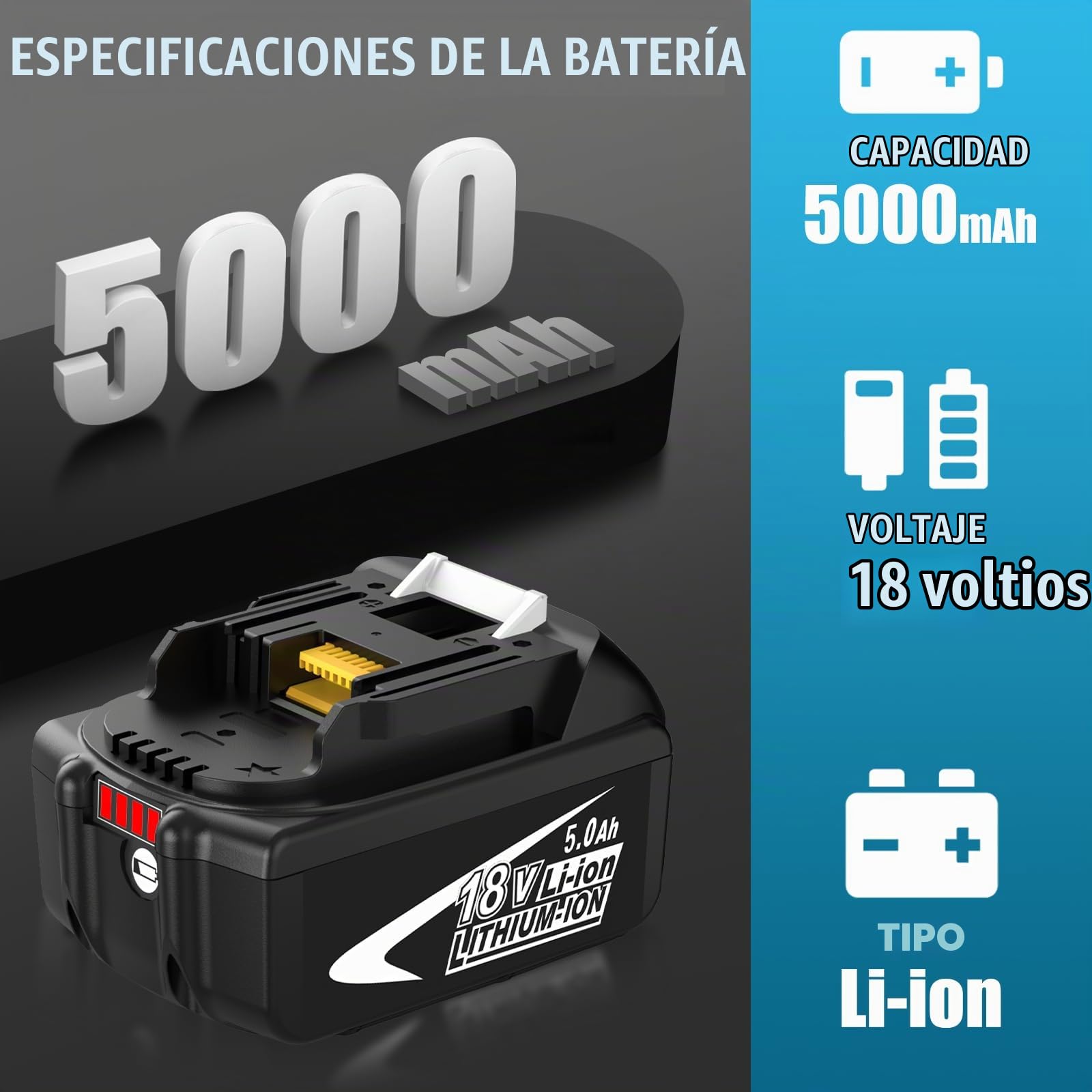 2X Repuesto BL1850B 18V 5,0Ah para Maki-TA Herramientas 18V Compatibles con el Cargador 3A DC18RCT BL1860B BL1840B BL1835B BL1850BB BL1845B BL1860 BL1850 y 194205-3 LXT-400 con Herramienta LED