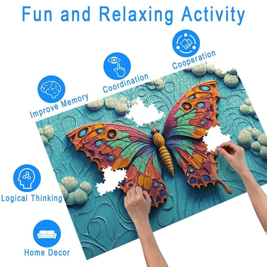 Motyl Puzzle 1000 elementów, puzzle 1000 elementów dla dorosłych i dzieci od 14 lat, zwierzęta drewniane puzzle z wykwintnym pudełkiem do pakowania, puzzle do dekoracji ścian, prezent dla kobiet
