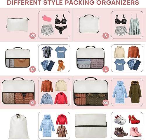 Miniatura 3 de 4 juegos6 juegos8 juegos de cubos de compresión para viajes, cubos de equipaje de compresión, Beige, Juego de 8