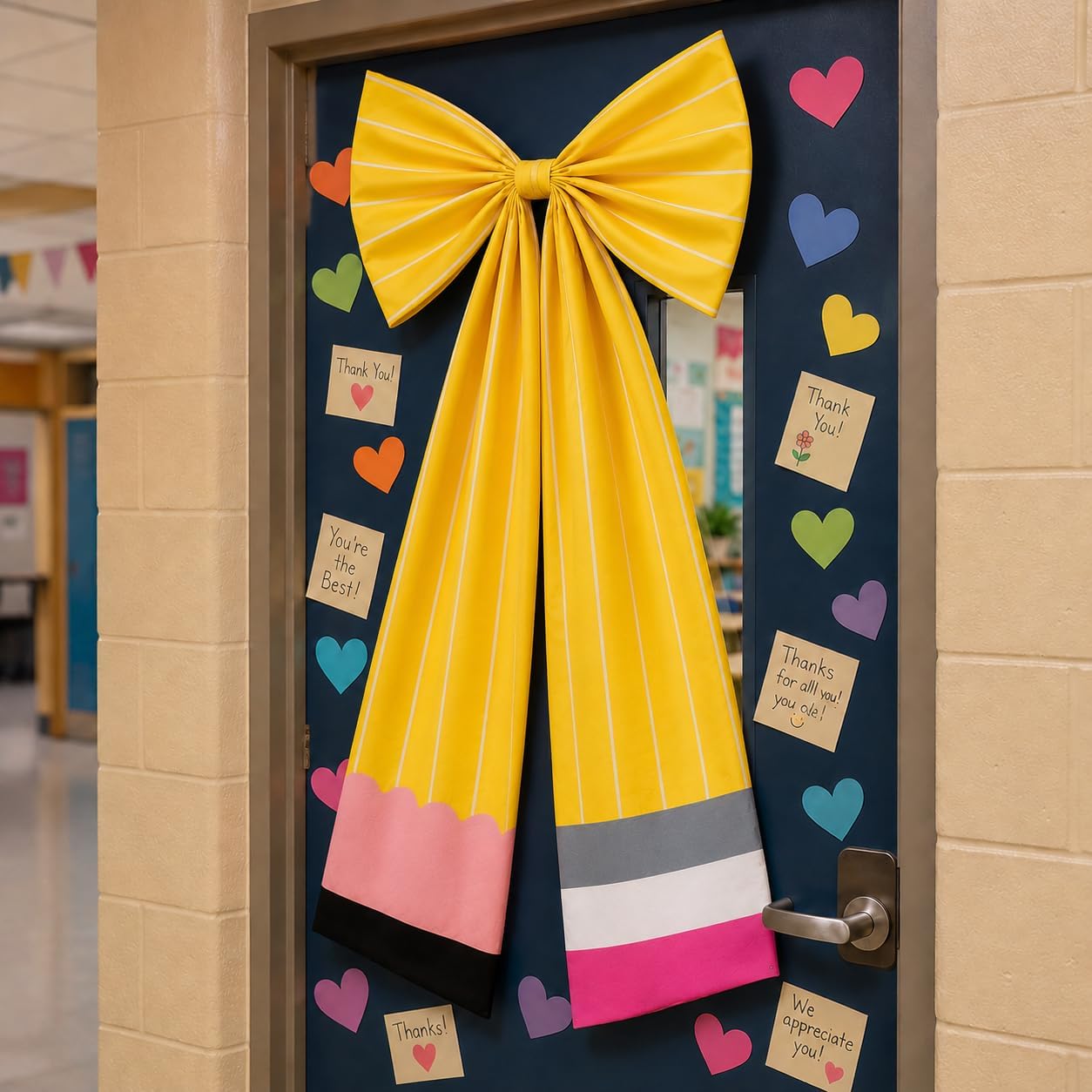 Large Pencil Bow 40x24 in Ribbon Tie Bows Welcome Back to School Pencil Bows Classroom Blackboard Backdrop for First Day of School Art Teacher Classroom Party Supplies