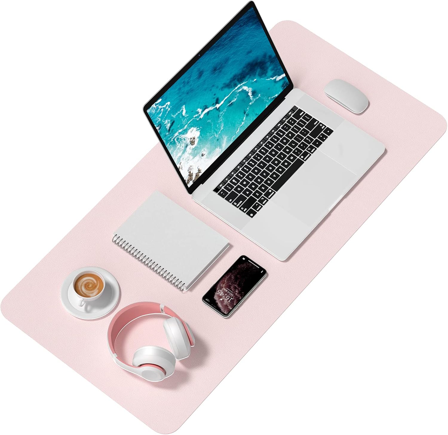 Hsurbtra Desk Pad, 35.5" x 17" PU Leather Desk Mat, XXL Extended Mouse Pad, Waterproof Desktop Blotter Protector, Non-Slip Ultra Thin Large Laptop Keyboard Writing Mat for Office Home, Pink - 2