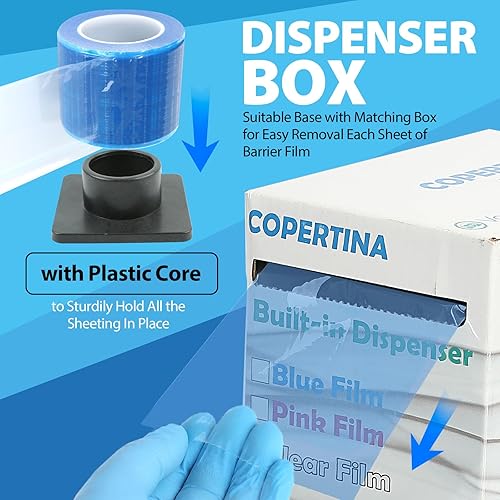 Miniatura 6 de 1 rollo (1200 hojas) película de barrera dental 4x6 por Vastmed Cinta de barrera de película de barrera para tatuaje médico dental - azul
